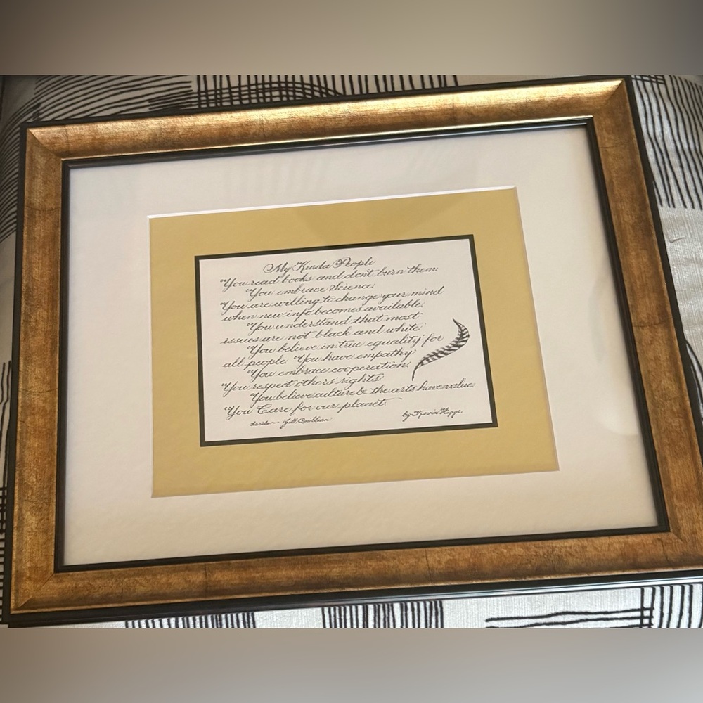 Framed Calligraphy Art in Gold Frame with Cream Mat by Kevin Higgs